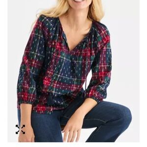 New Style & Co. Plaid Blouse - Red and Blue size S